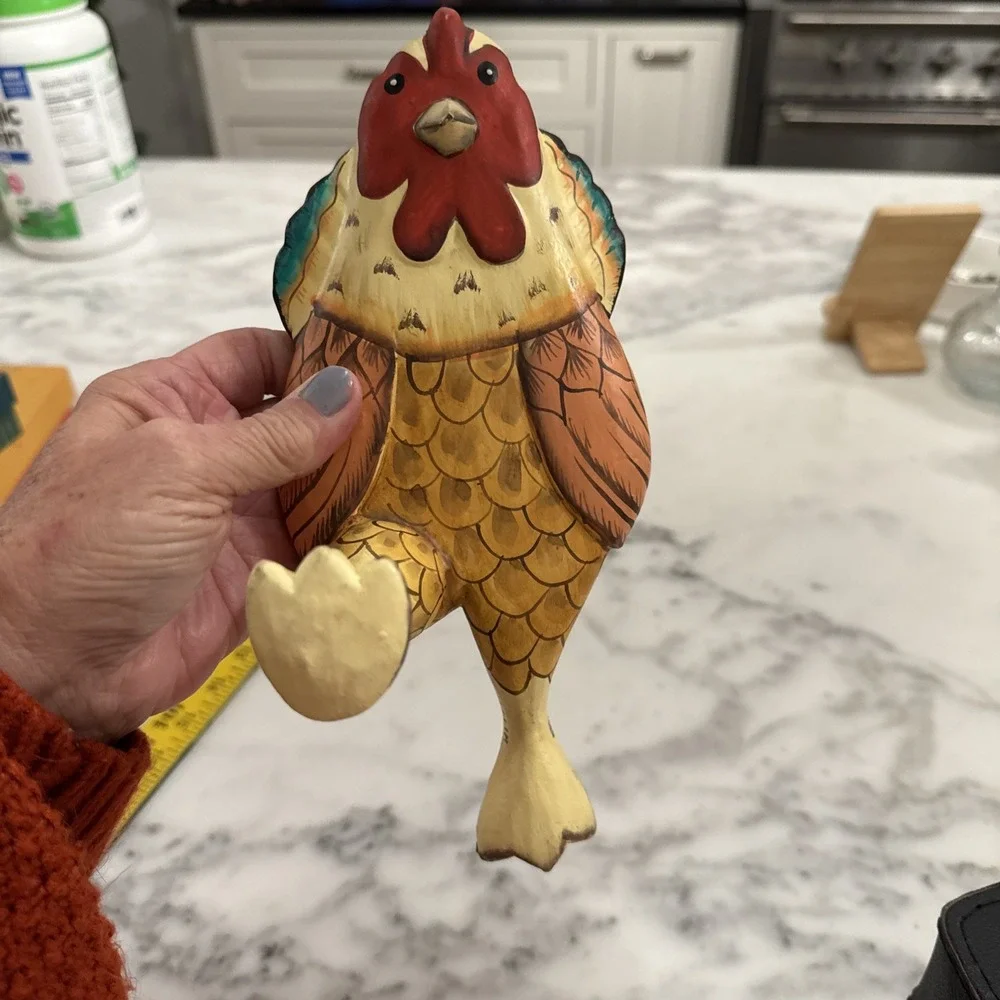 Vintage Folk Art Rooster Peg Wall Mount Apron Towel Hook Primitive‎ Painted Wood
